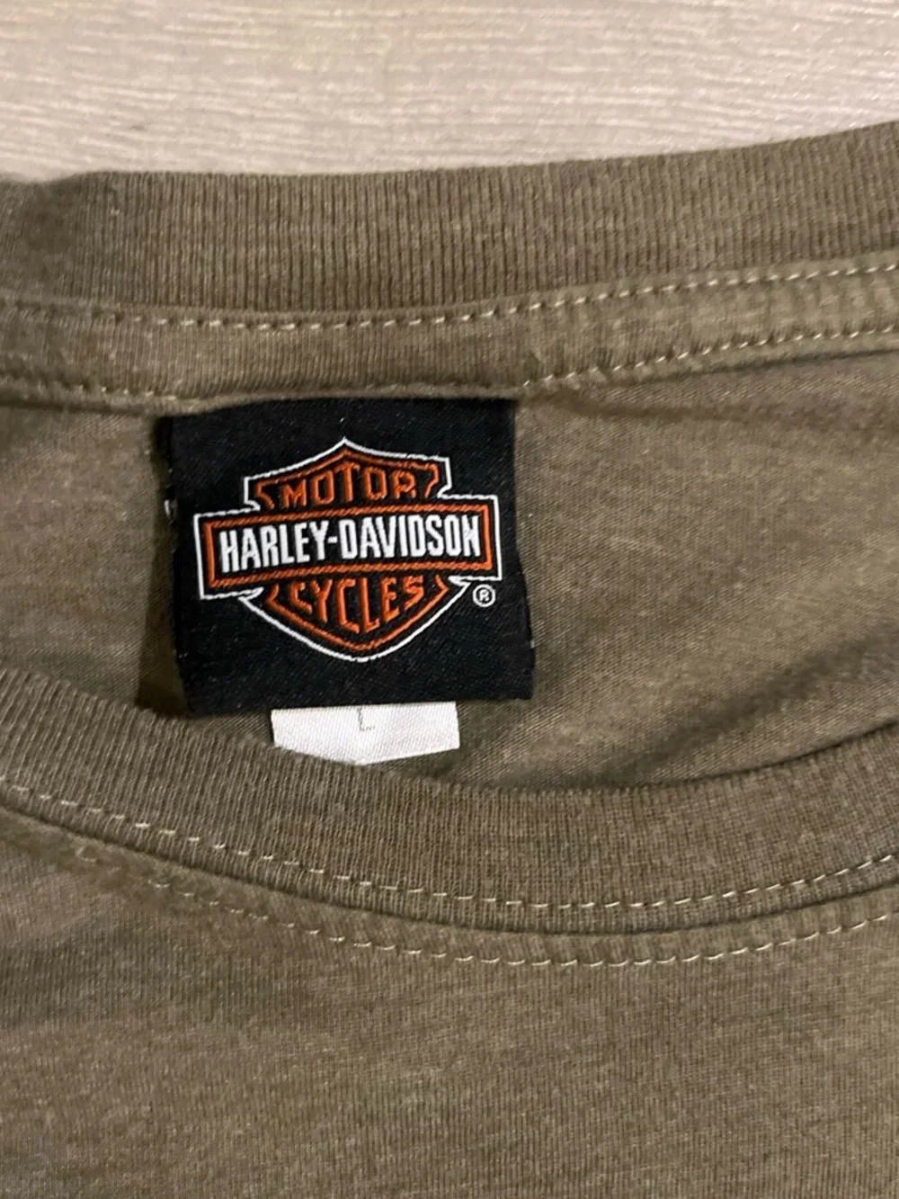 Harley-Davidson Olive Green Short Sleeve Motorcycle Logo Tee Size L